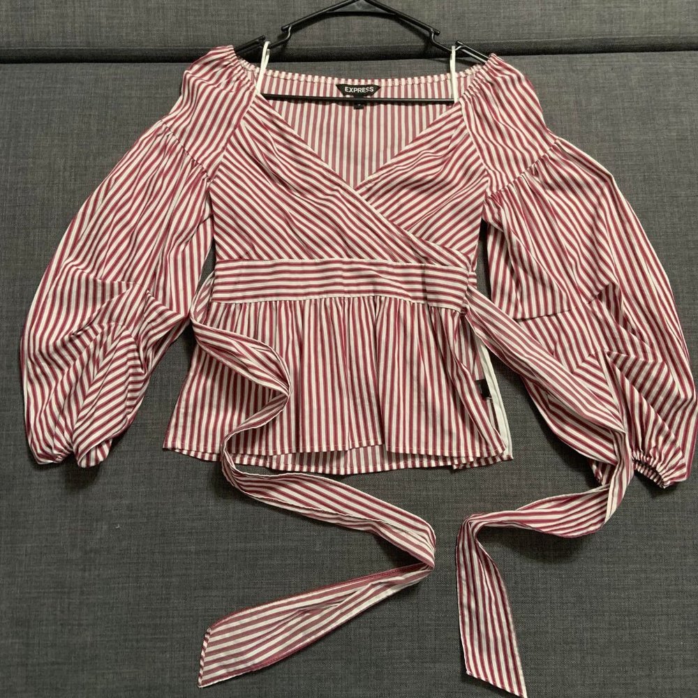 Express Off The Shower Red Stripes Top